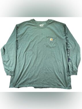 Carhartt Long Sleeve T Shirt Men's 4XL Green Pocket Loose Fit Workwear Logo
